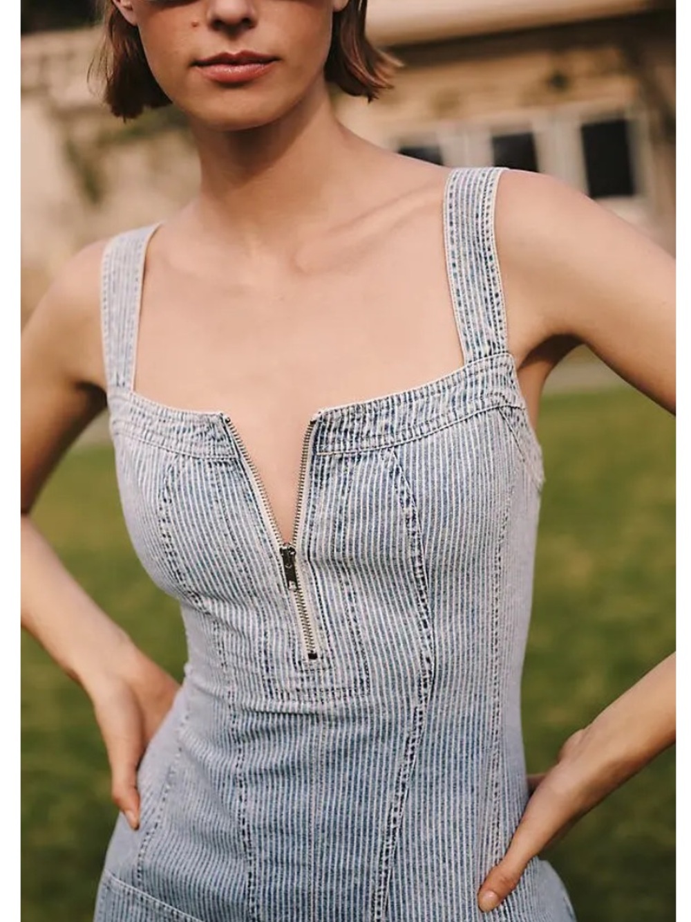 NWT Pilcro Light Wash Denim Mini Dress in Blue - Picture 2 of 5